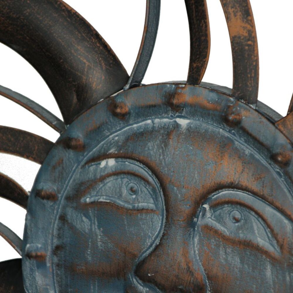 Antique Copper Finish Metal Sun Face Wall Hanging With Ceramic Bead Accents - Picture 8 of 9